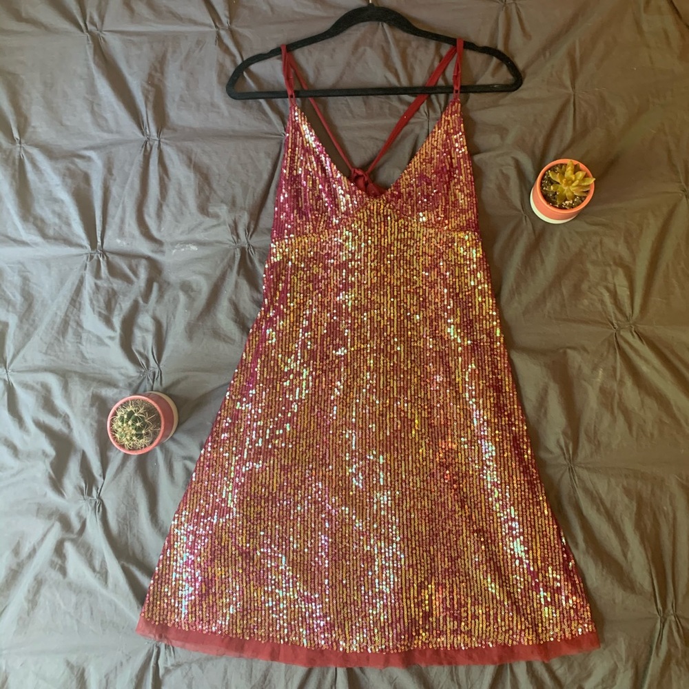 Free People Maroon Shimmer Sequin Dress